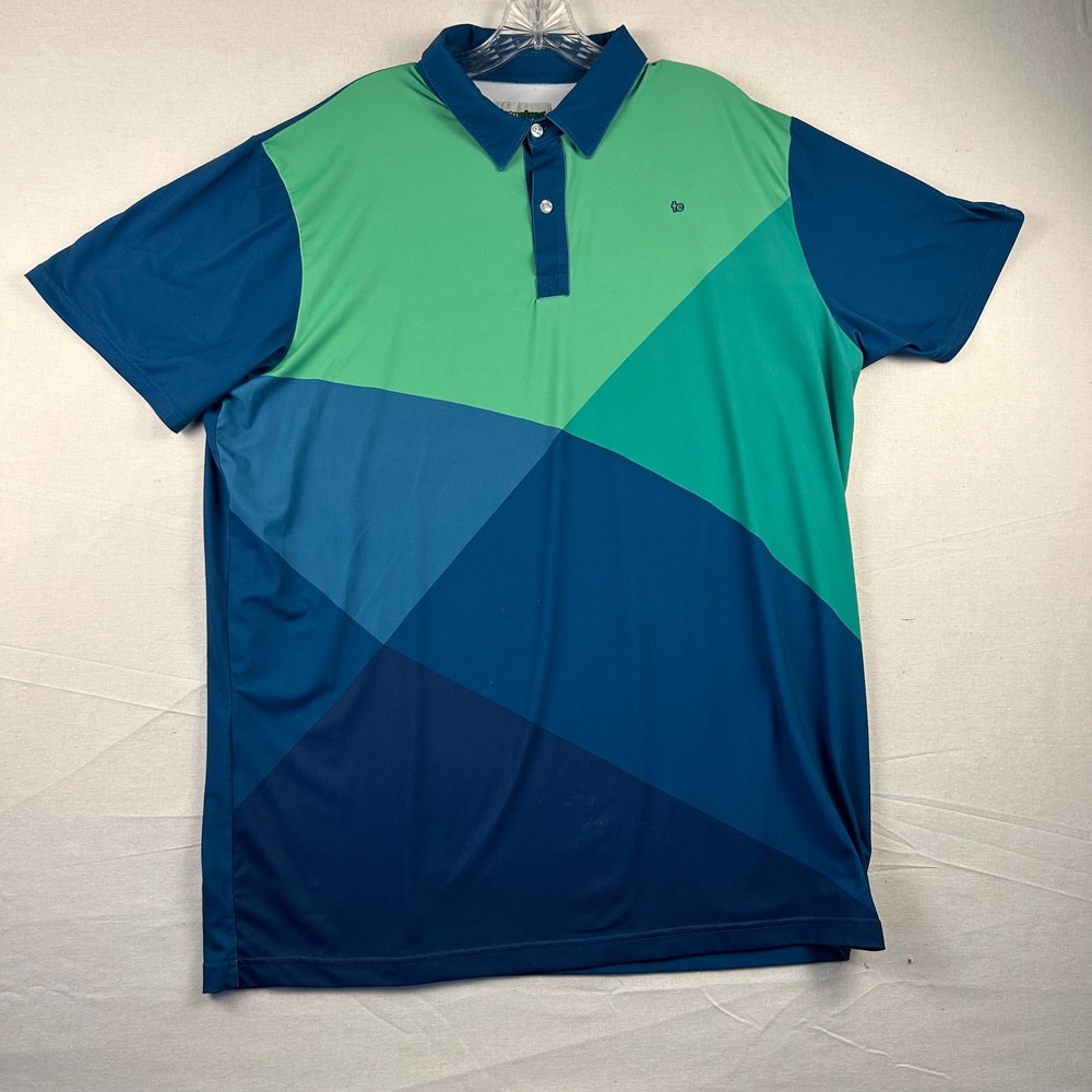 Tipsy Elves Mens XXL Blue Green Colorblock Performance Golf Polo Shirt